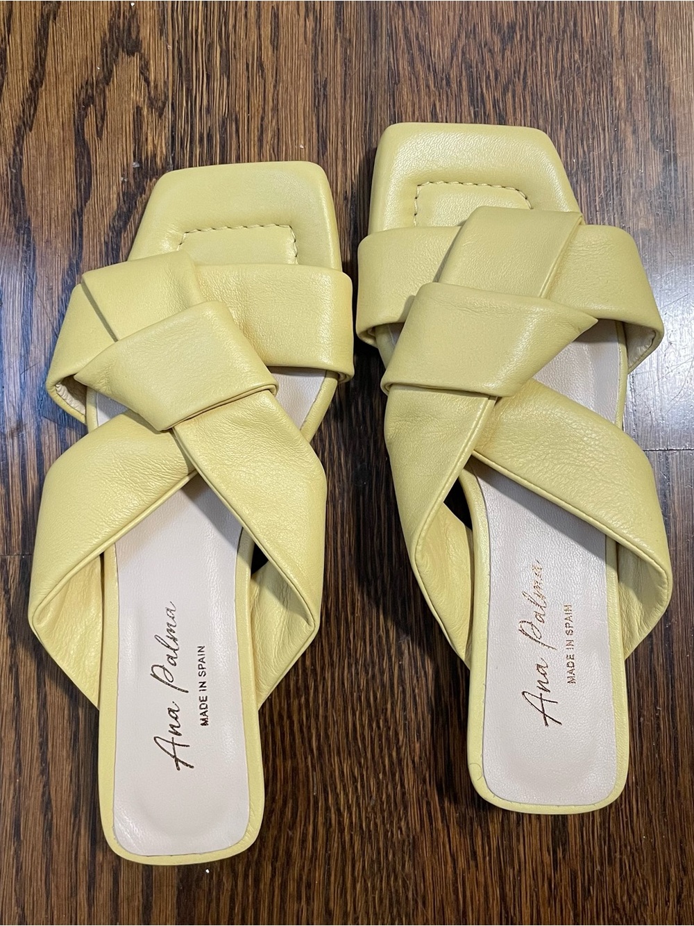 Ana Palma Leather Yellow Braided Slide Sandals for Women